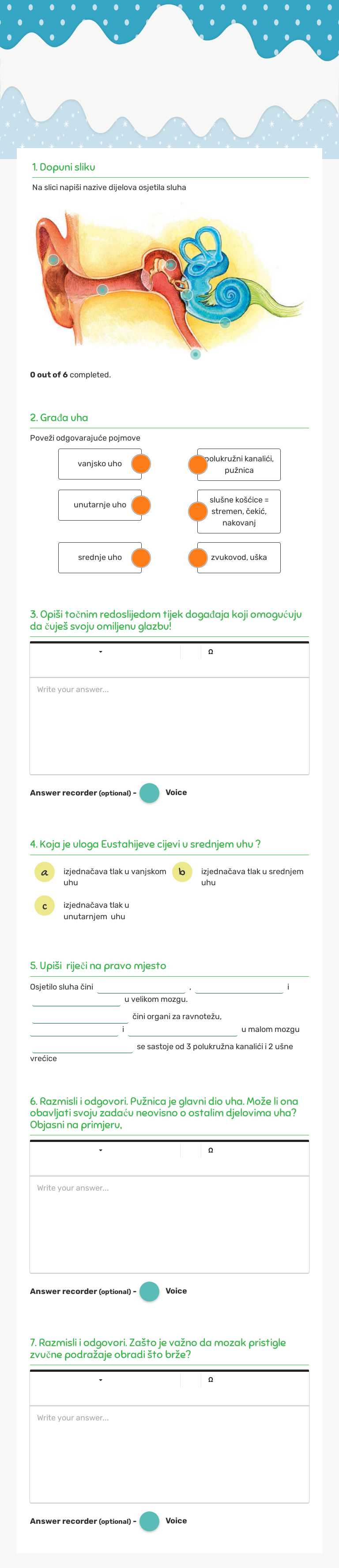 OSJETILO SLUHA I RAVNOTEŽE worksheet preview image