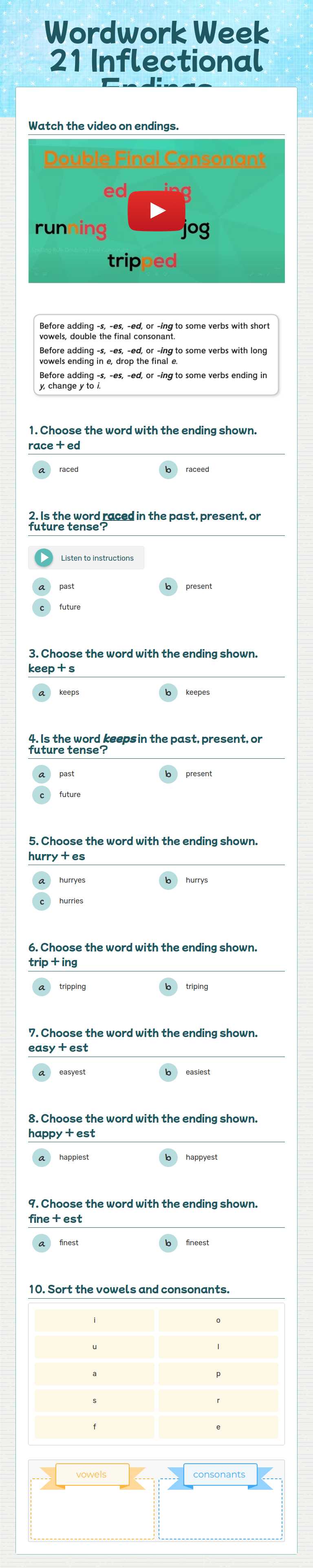 Wordwork Week 21 Inflectional Endings worksheet preview image