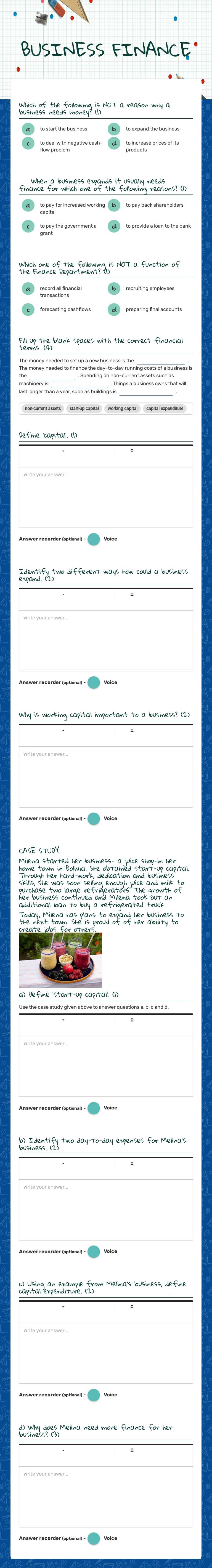 BUSINESS FINANCE worksheet preview image