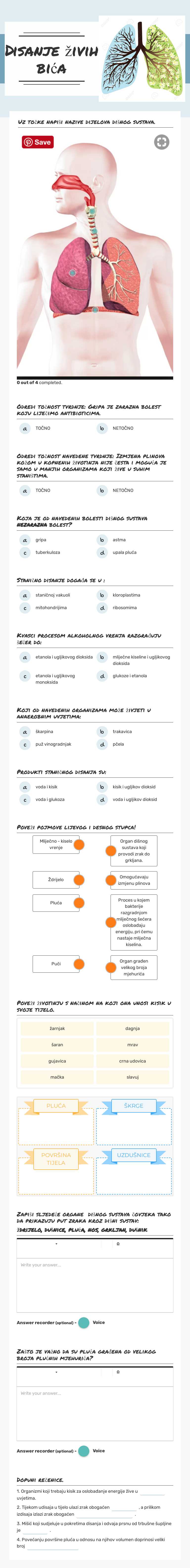 Disanje živih bića worksheet preview image