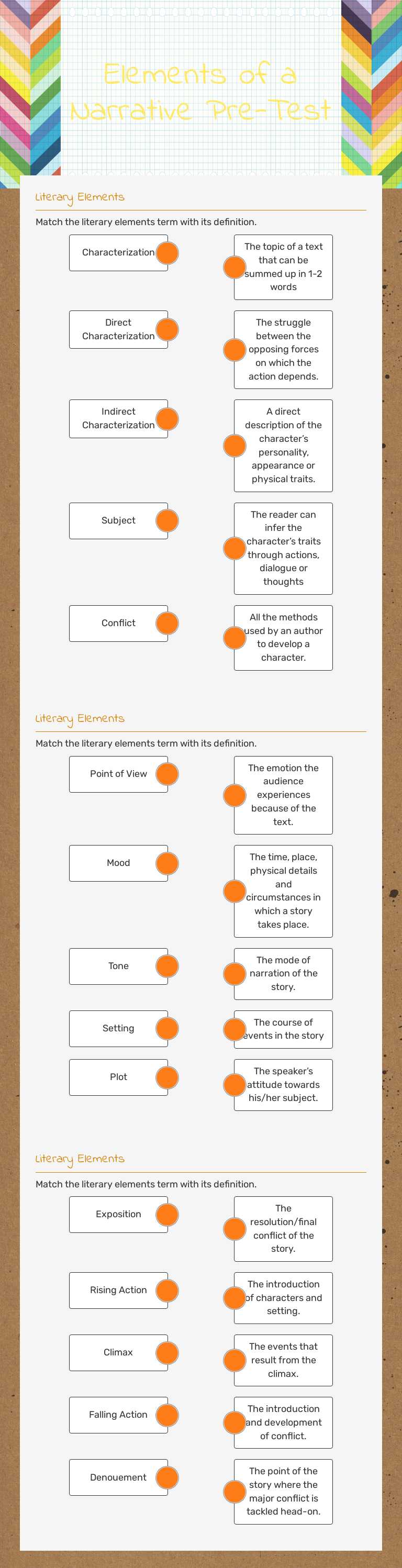 Elements of a Narrative Pre-Test worksheet preview image
