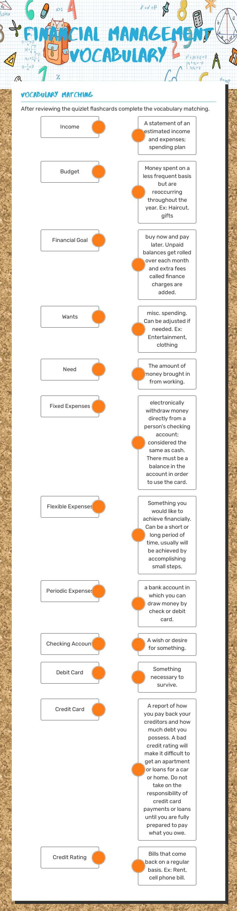 Financial Management Vocabulary worksheet preview image