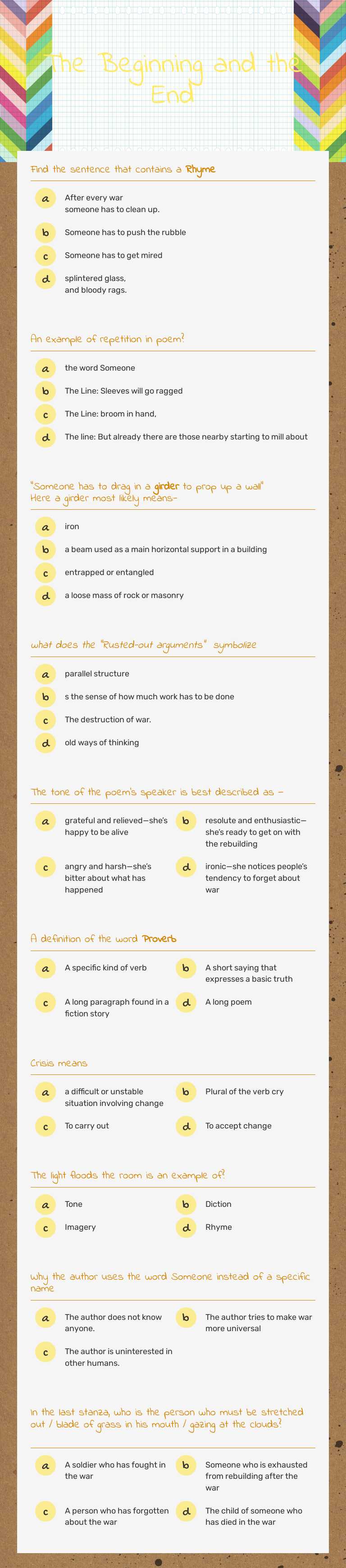 The Beginning and the End worksheet preview image