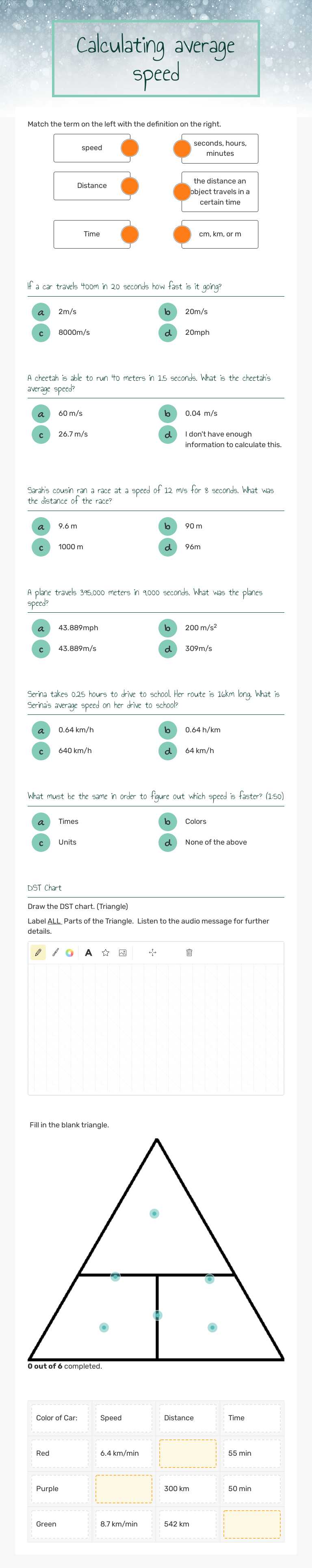 Calculating average speed worksheet preview image