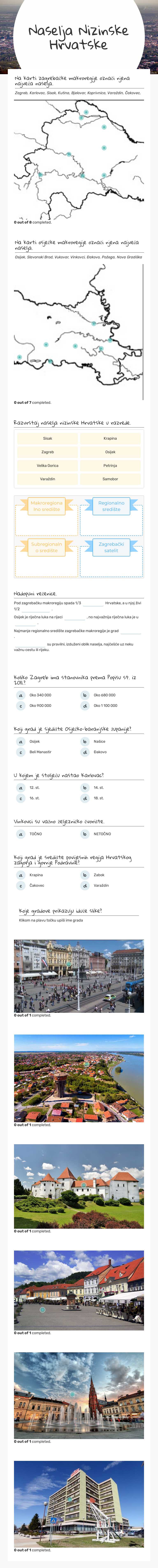 Naselja Nizinske Hrvatske worksheet preview image