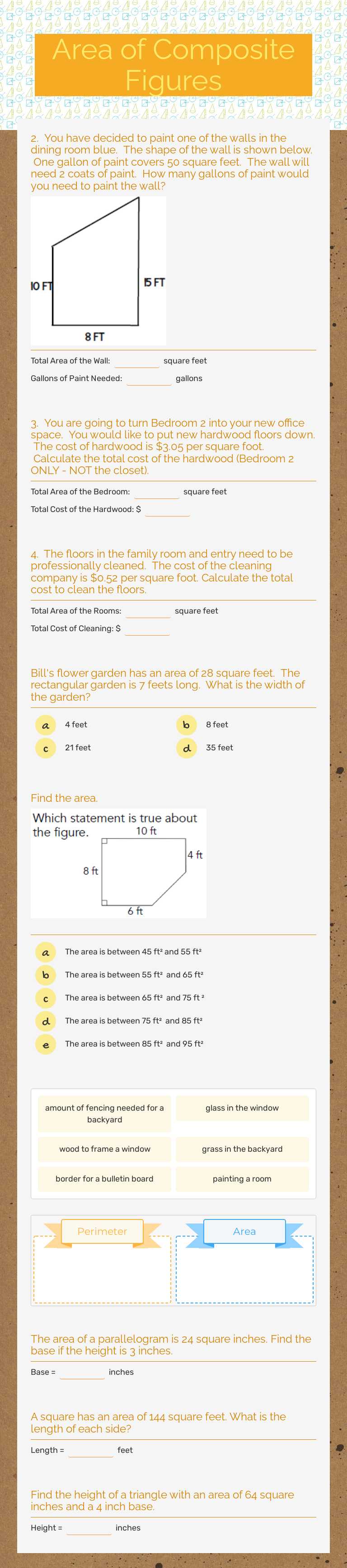 Area of Composite Figures worksheet preview image
