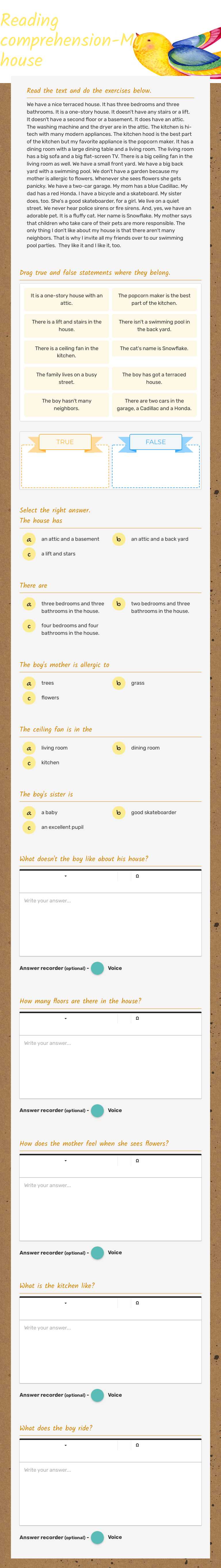 Reading comprehension-My house worksheet preview image