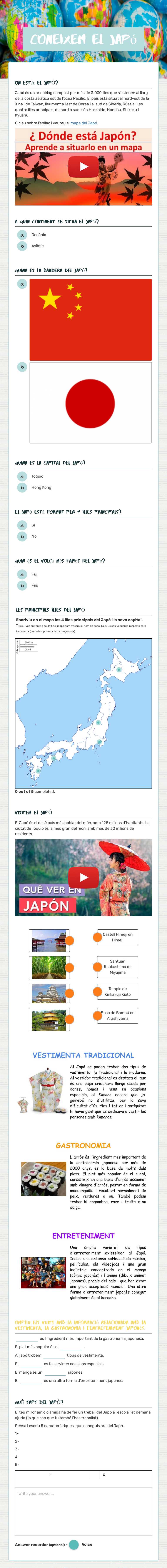 coneixem el japó Grade 5 worksheet preview