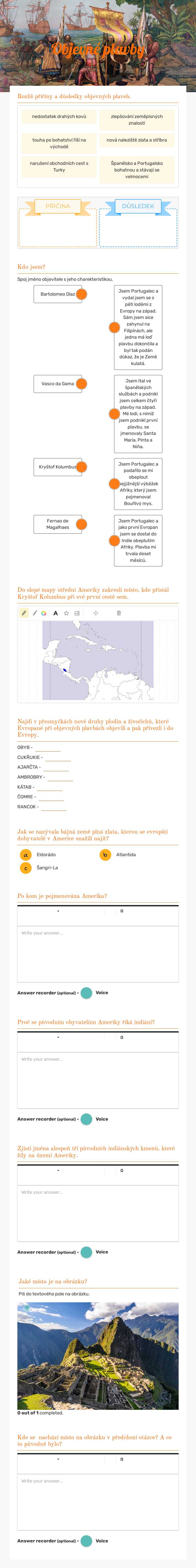 Objevné plavby worksheet preview image