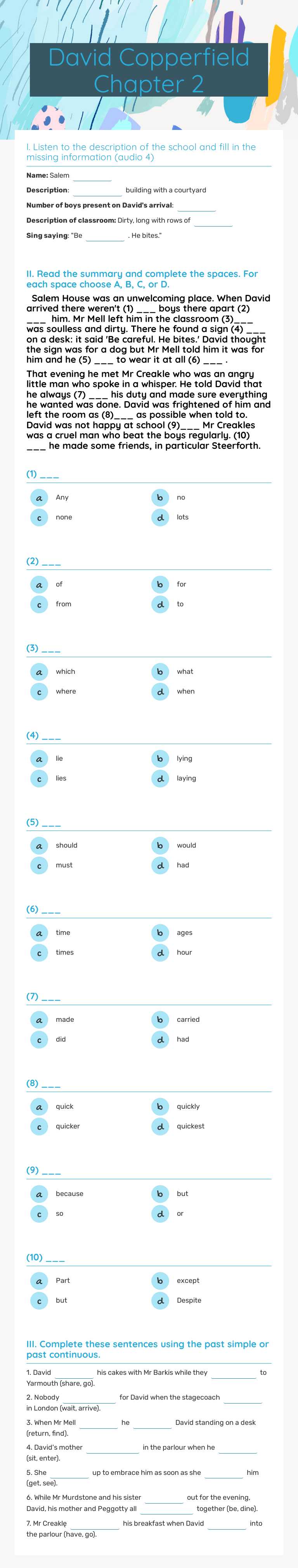 David Copperfield Chapter 2 worksheet preview image