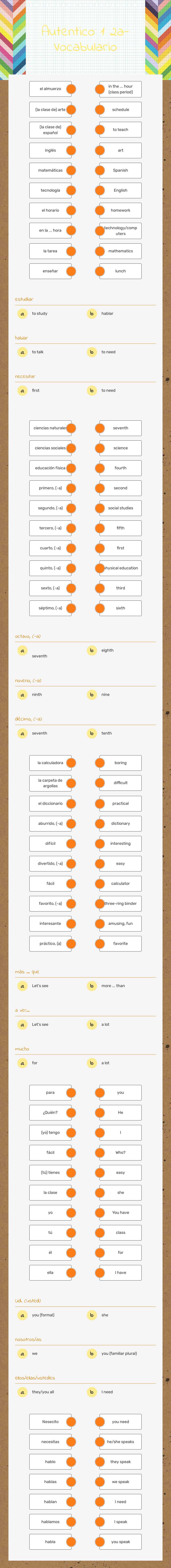 Autentico 1 2a-Vocabulario worksheet preview image