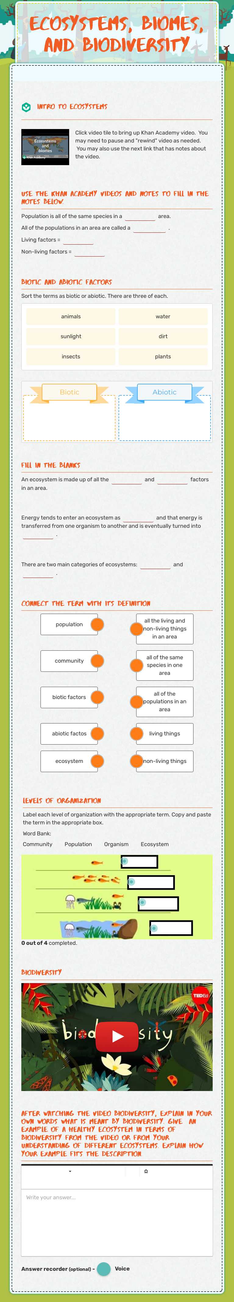 ECOSYSTEMS, Biomes, and Biodiversity worksheet preview image