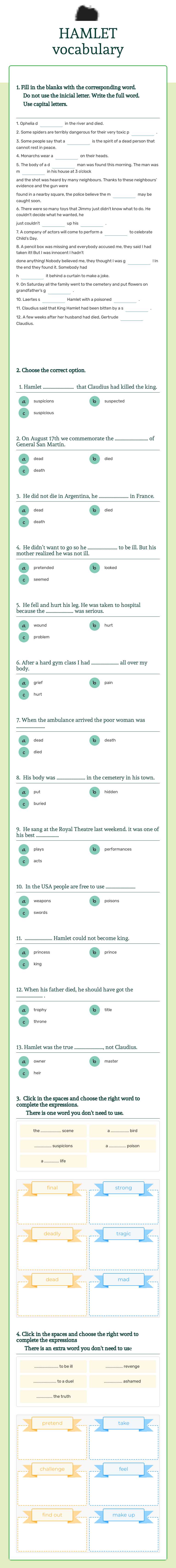 HAMLET vocabulary worksheet preview image