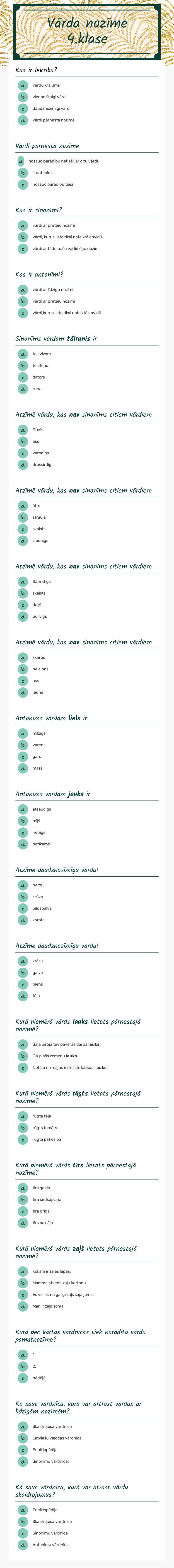 Vārda nozīme 4.klase worksheet preview image