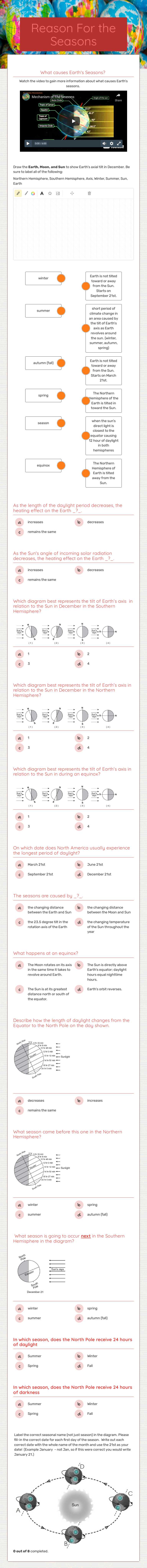 Reason For the Seasons Grade 7 worksheet preview