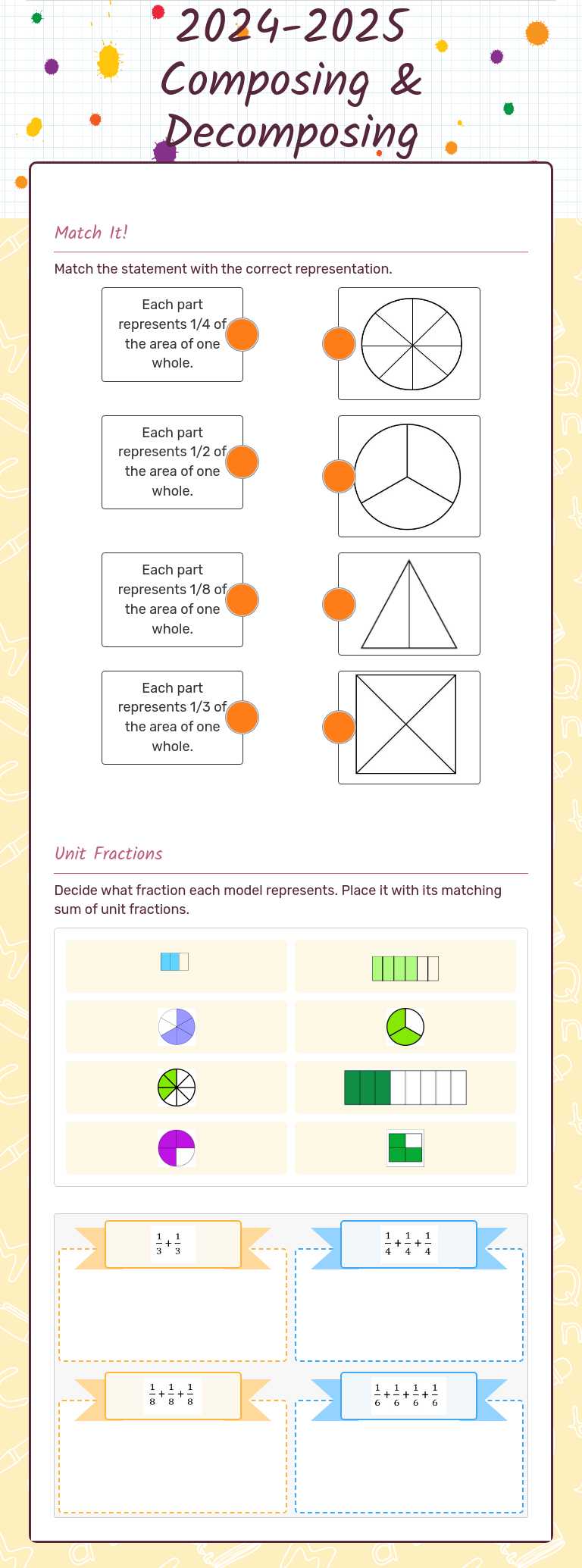 2024-2025 Composing & Decomposing Fractions worksheet preview image