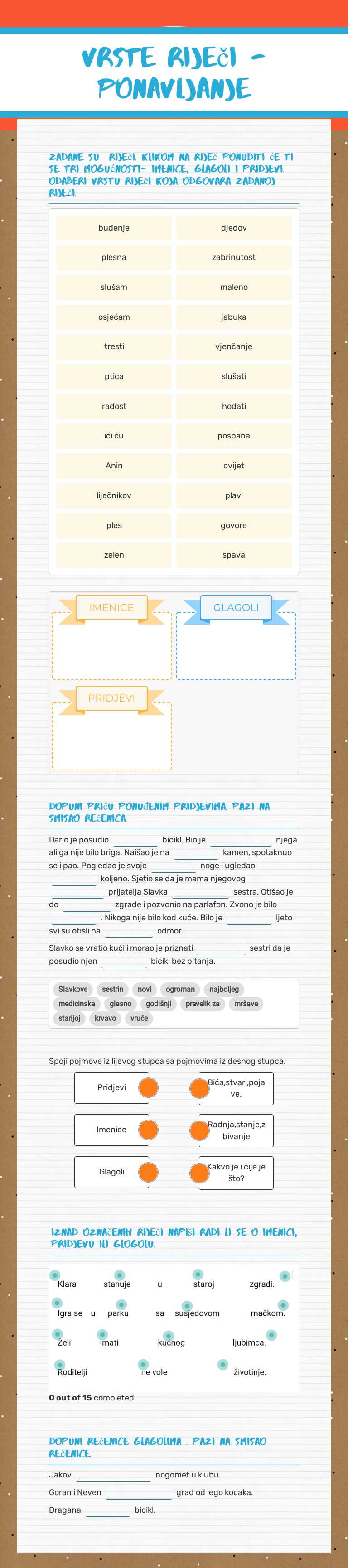 vrste riječi - ponavljanje worksheet preview image