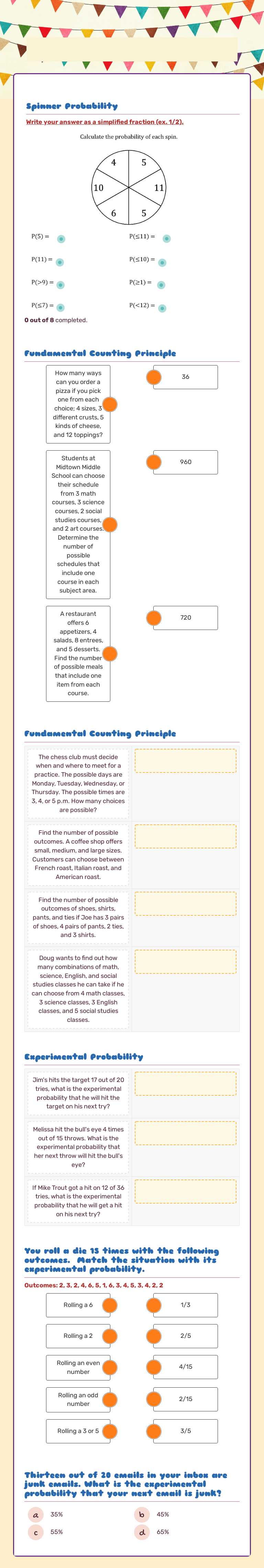 Probability Review worksheet preview image