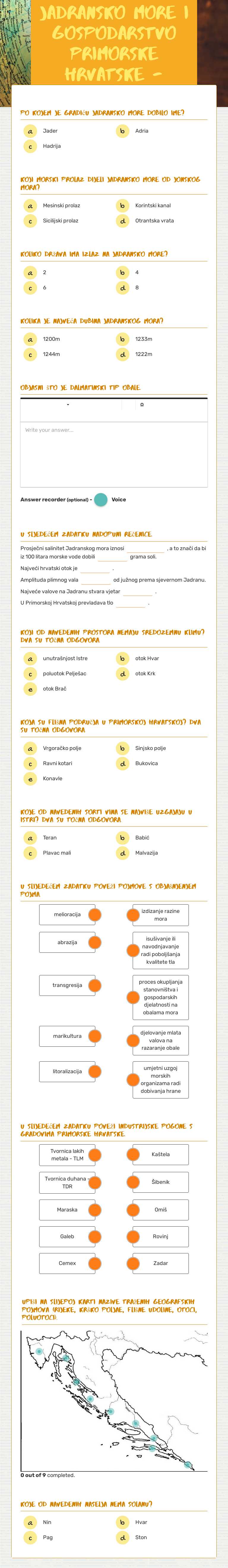 JADRANSKO MORE I GOSPODARSTVO PRIMORSKE HRVATSKE - ponavljanje worksheet preview image