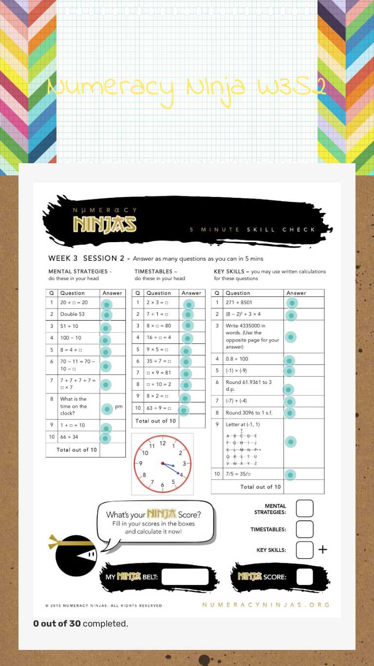 Numeracy NInja W3S2 worksheet preview image