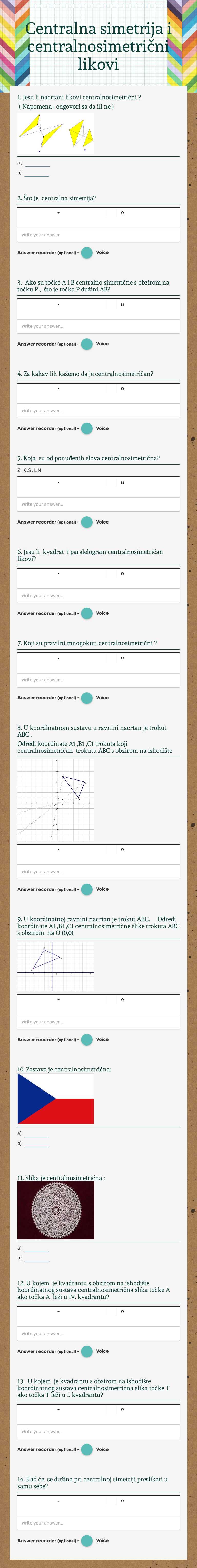 Centralna simetrija i centralnosimetrični likovi Grade 8 worksheet preview