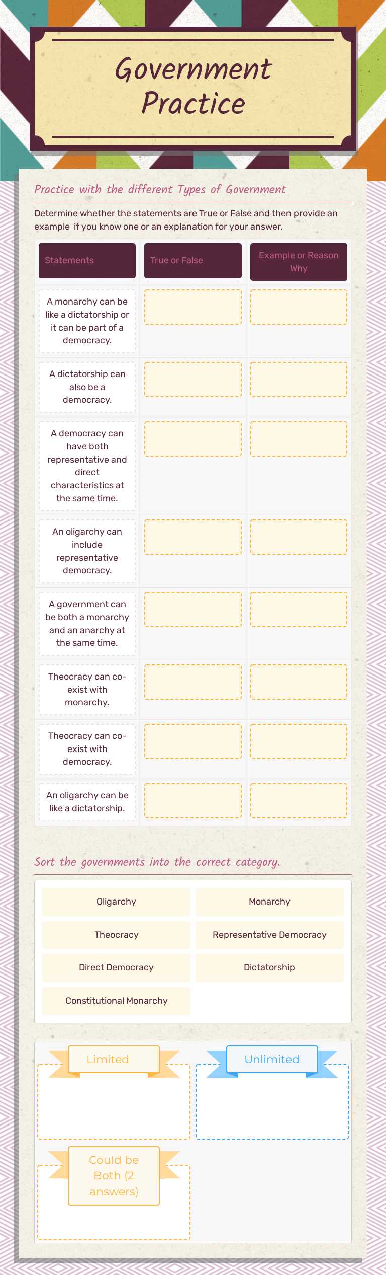 Government Practice worksheet preview image