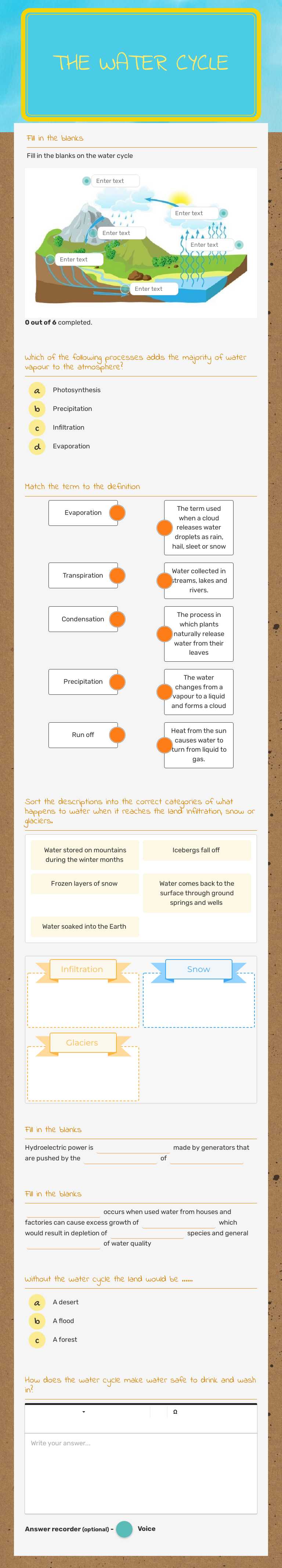 The Water Cycle by Emily Cronin | Interactive Worksheet | Wizer.me