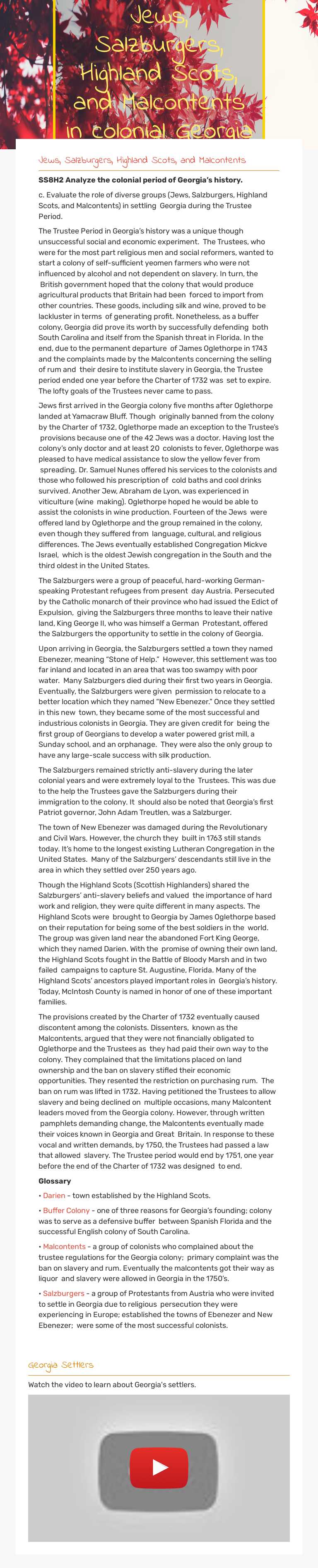 Jews, Salzburgers, Highland Scots, and Malcontents in colonial Georgia worksheet preview image