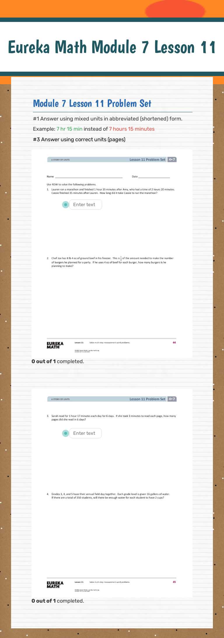 Eureka Math Module 7 Lesson 11 worksheet preview image