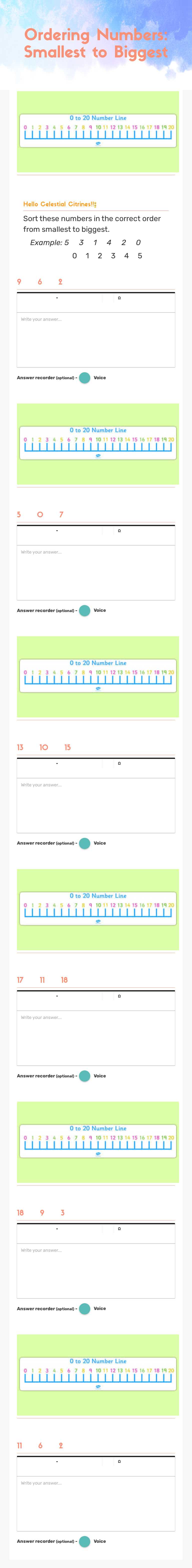 Ordering Numbers:
Smallest to Biggest Grade 1 worksheet preview