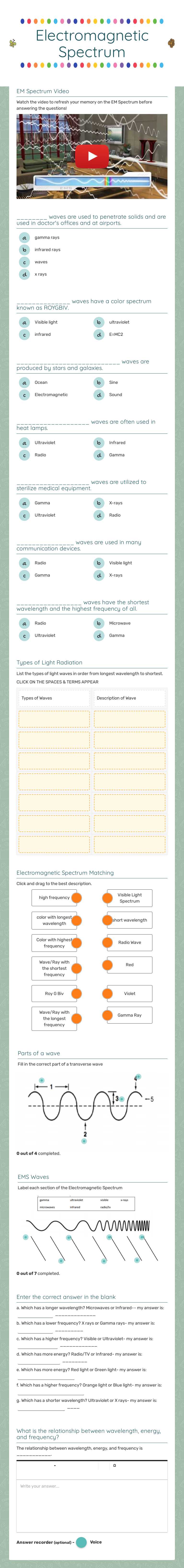 Electromagnetic Spectrum worksheet preview image