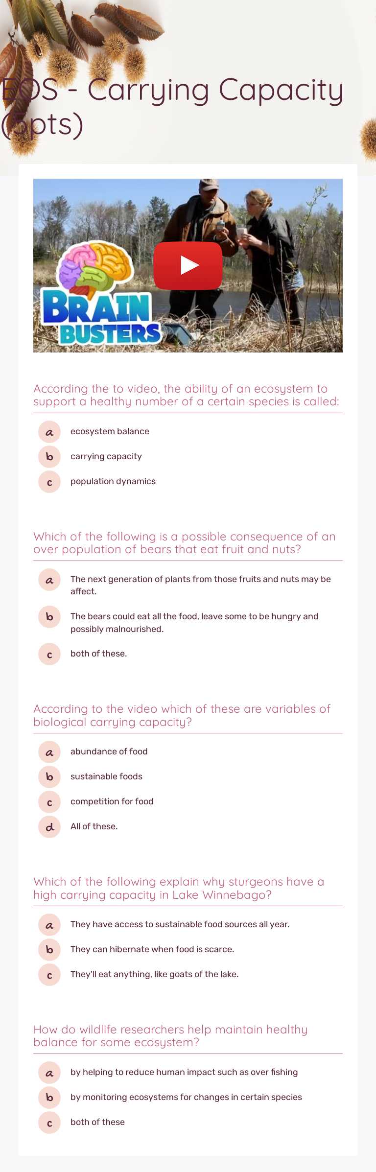 EOS - Carrying Capacity (5pts) Grade 8 worksheet preview