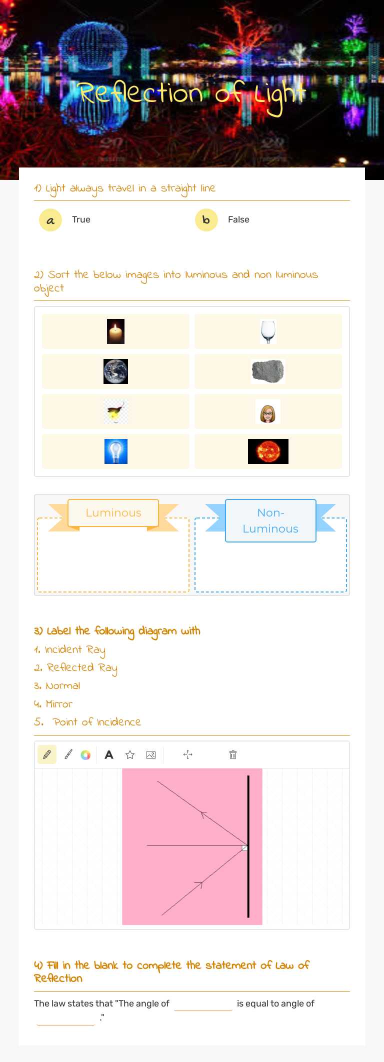 Reflection of Light Grade 9 worksheet preview