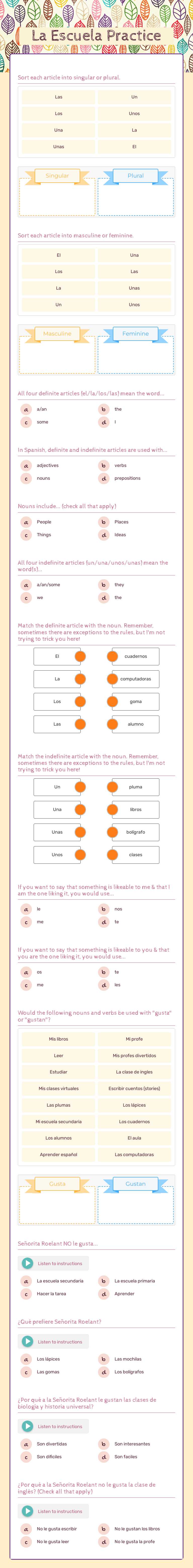 Las clases en la escuela worksheet preview image
