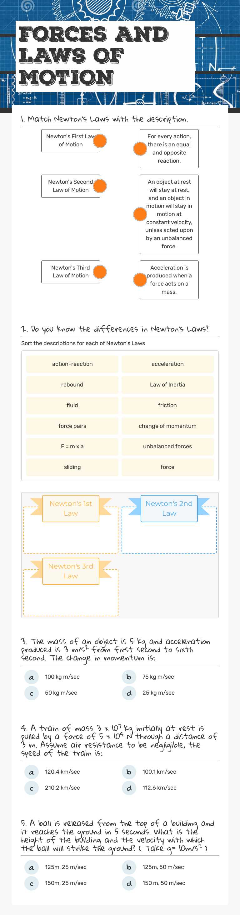 Forces 
and LAWS OF MOTION worksheet preview image