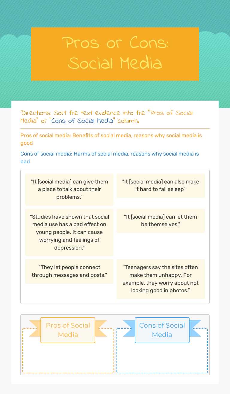 Pros or Cons: Social Media worksheet preview image