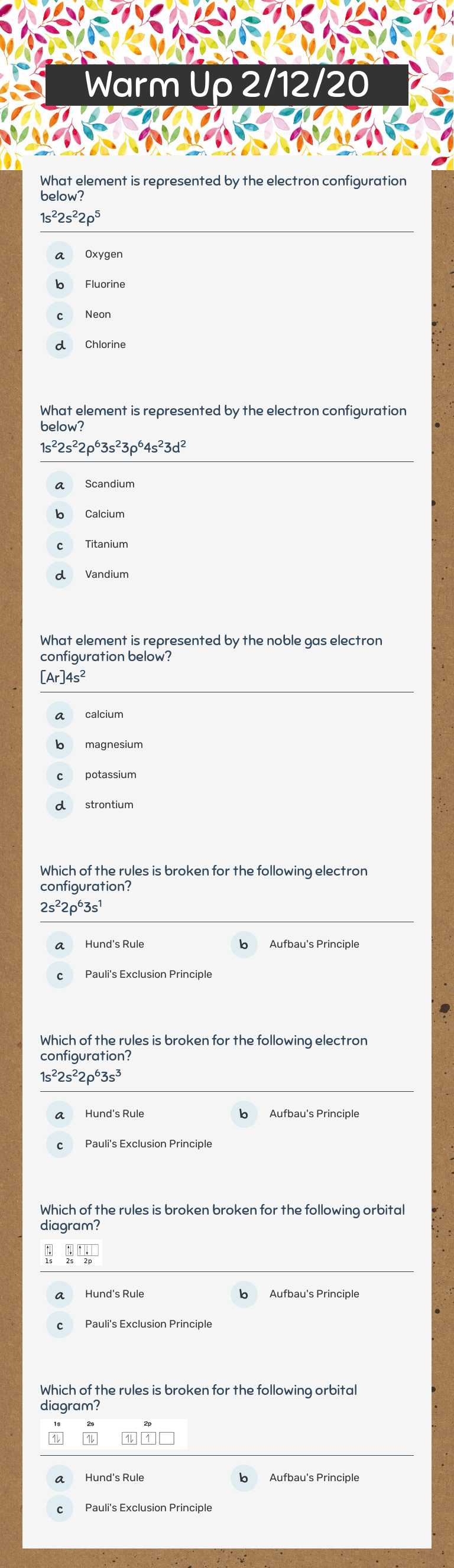 Warm Up 2/12/20 Grade 11 worksheet preview