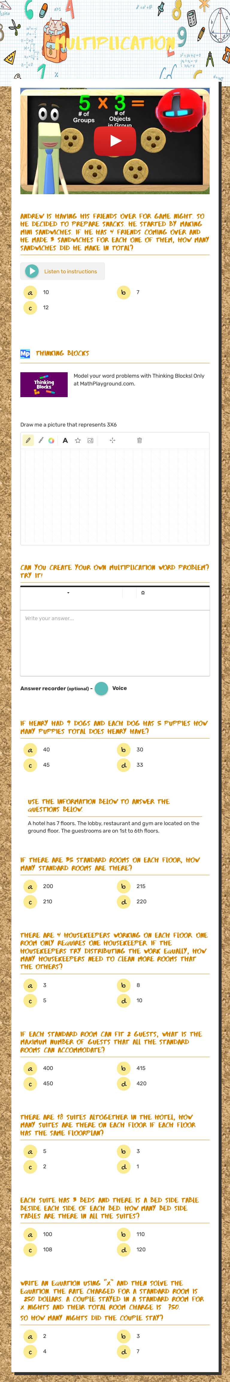 Multiplication Grade 3 worksheet preview