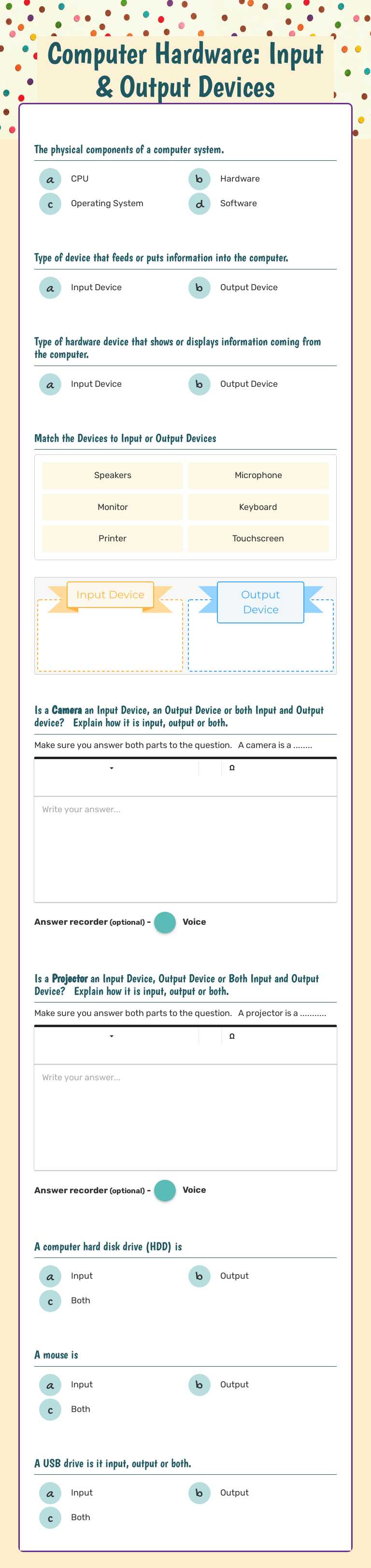 Computer Hardware:
Input & Output Devices Grade 10 worksheet preview