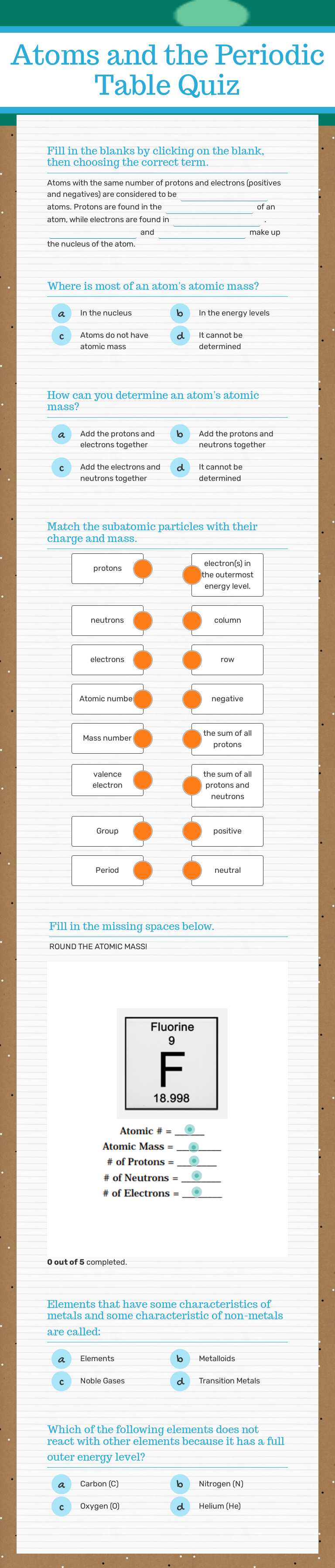 Atoms and the Periodic Table Quiz by Jamie Lampkins | Interactive ...