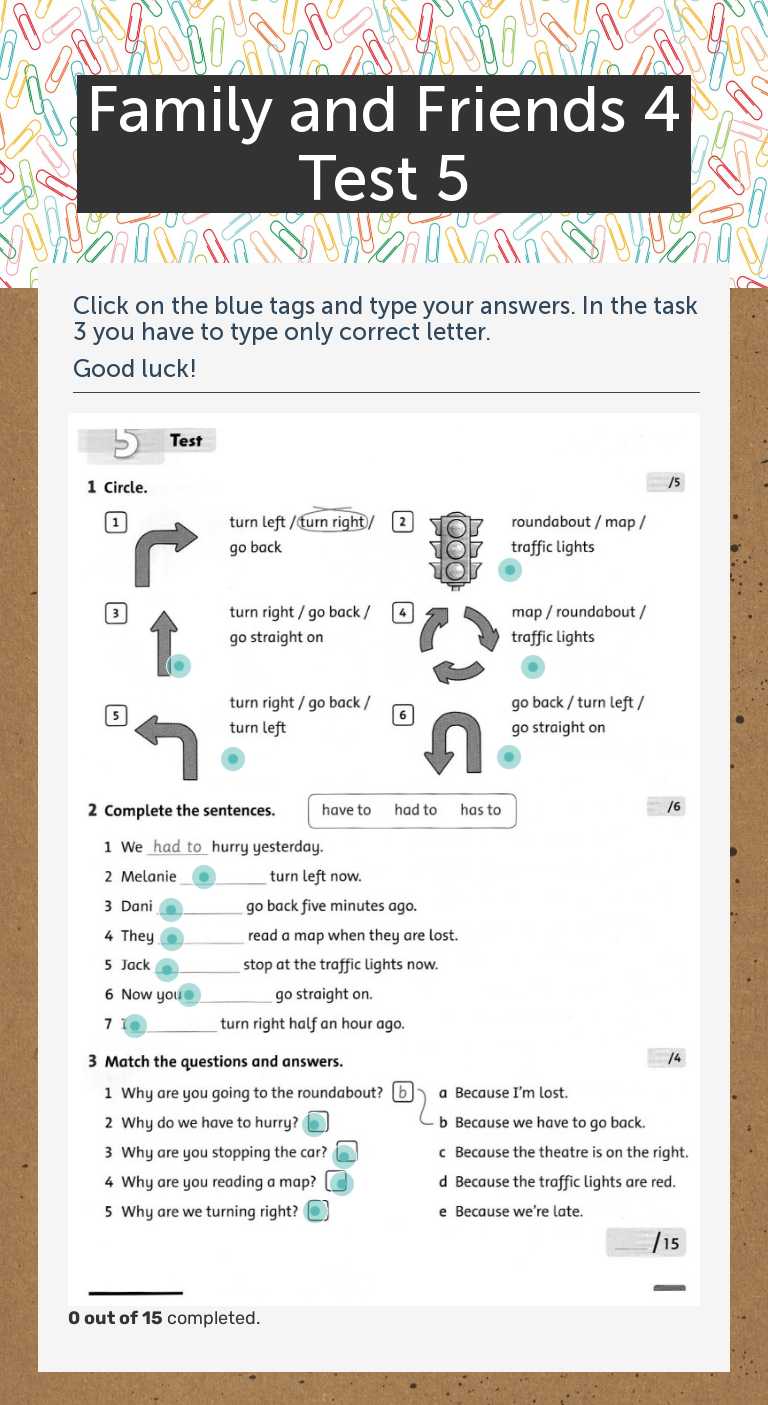 Family and Friends 4 Test 5 Grade 4 worksheet preview