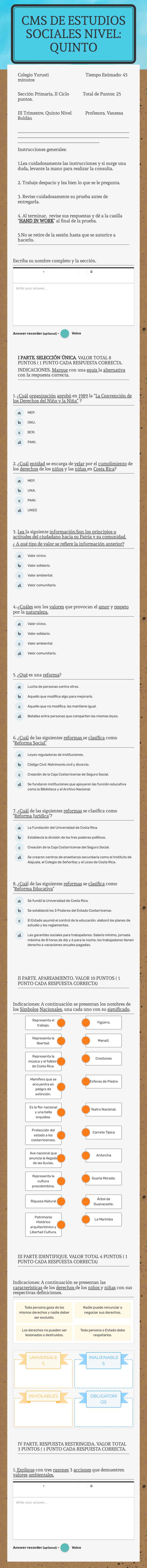 CMS DE ESTUDIOS SOCIALES
NIVEL: QUINTO worksheet preview image