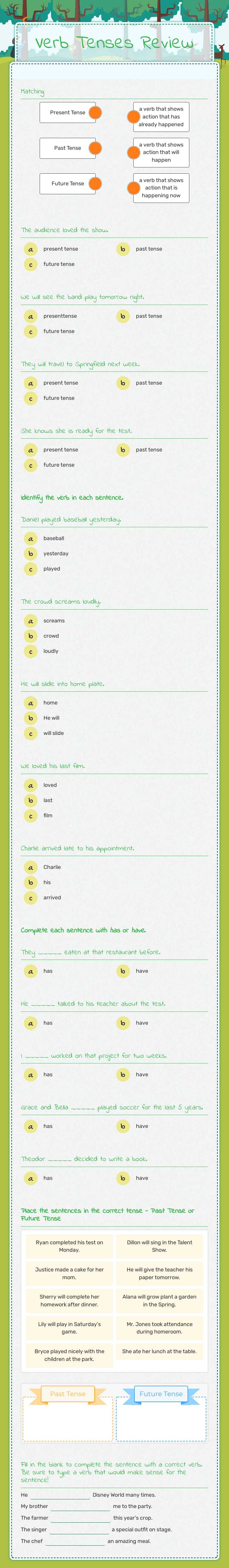 Verb Tenses Review worksheet preview image