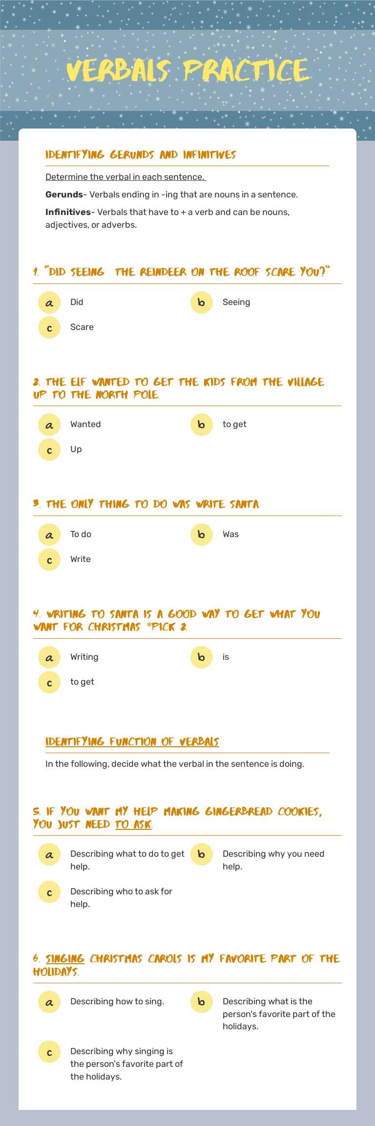 Verbals Practice worksheet preview image
