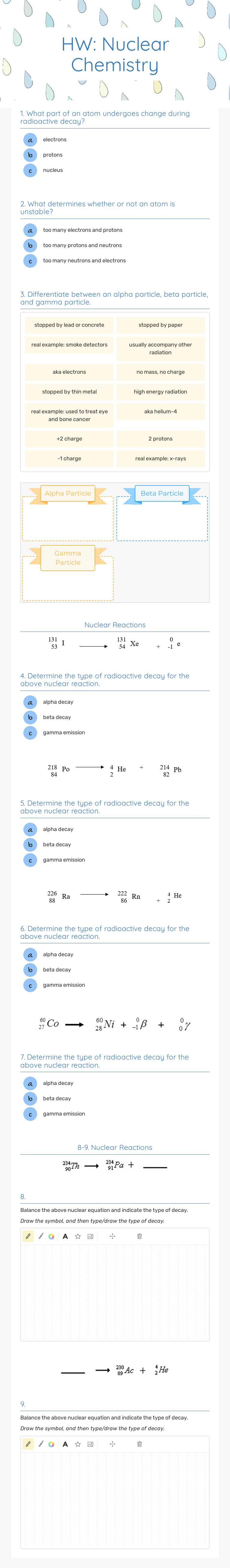 HW: Nuclear Chemistry Grade 10 worksheet preview