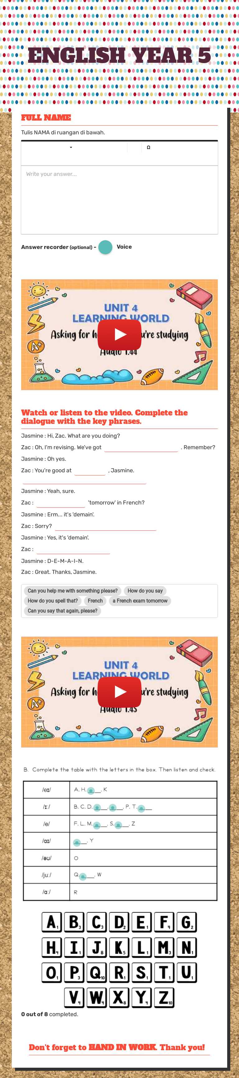 ENGLISH YEAR 5 worksheet preview image