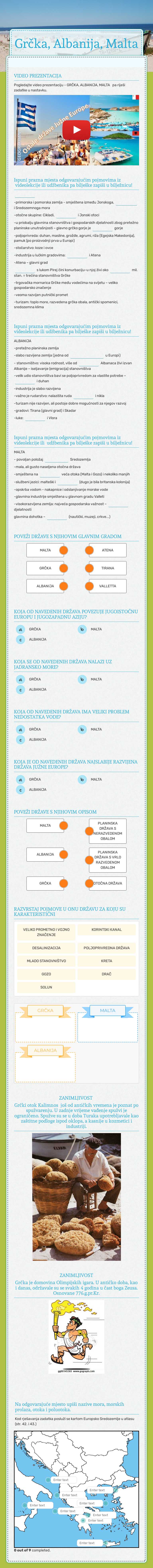 Grčka, Albanija, Malta worksheet preview image
