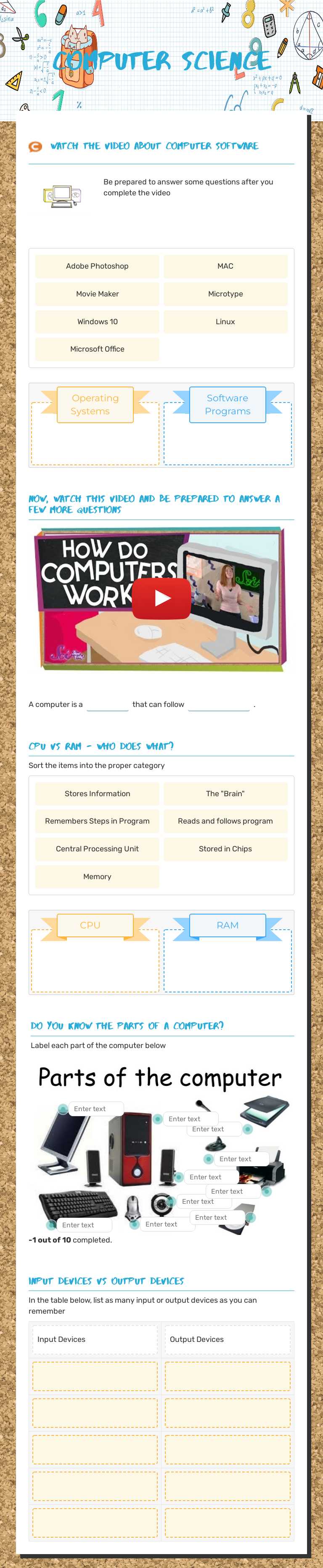 Computer Science worksheet preview image