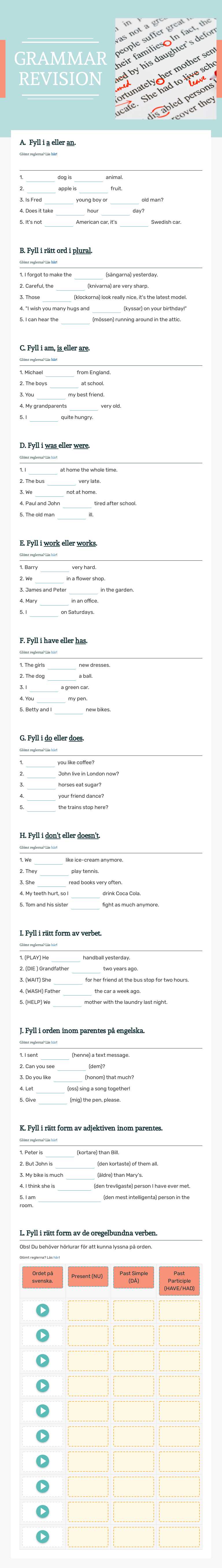 GRAMMAR REVISION worksheet preview image