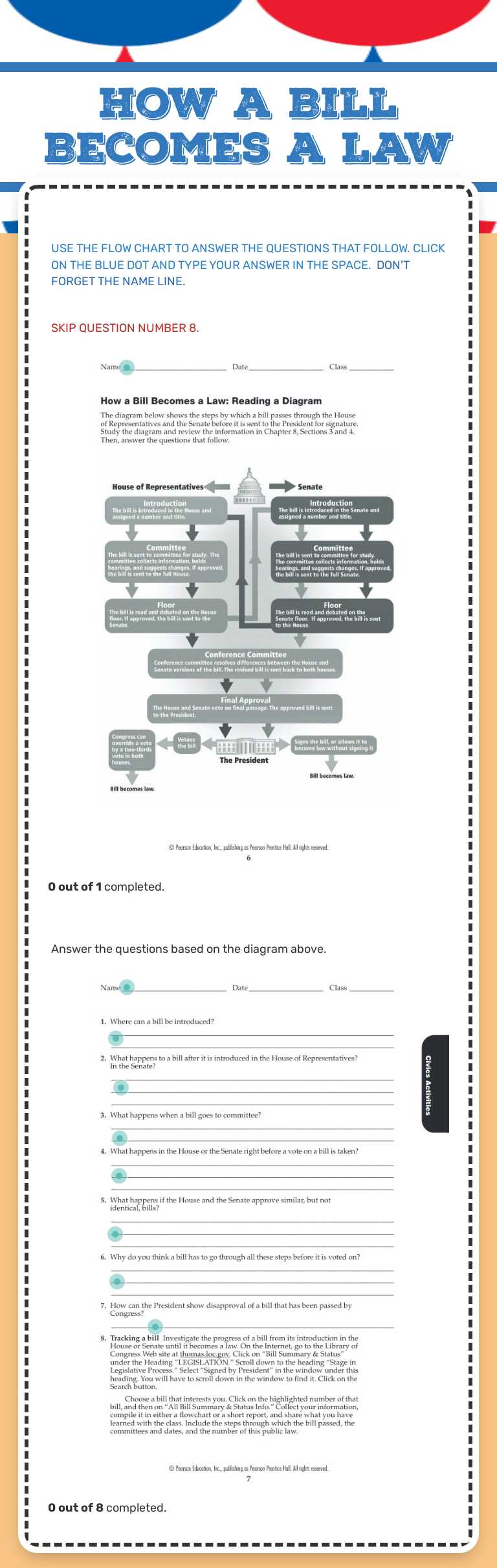 How a Bill Becomes a Law Grade 9 worksheet preview
